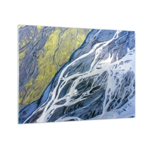 Schilderen op glas - Een vogelperspectief op het aardoppervlak met kronkelende stromen - 70x50cm - Rotstekeningen van de natuur - Moderne wanddecoratie voor woonkamer en slaapkamer ARTTOR