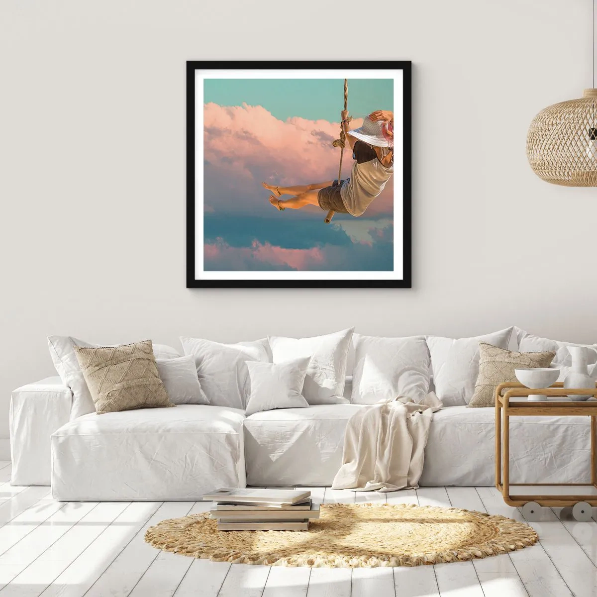Poster in een zwarte lijst - Plezier in de wolken - 30x30 cm