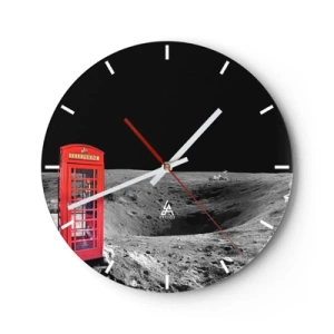Wandklok - Klok - Een rode telefooncel op het maanoppervlak - 30x30cm - Een kosmische grap - Moderne wanddecoratie voor woonkamer, keuken en slaapkamer ARTTOR