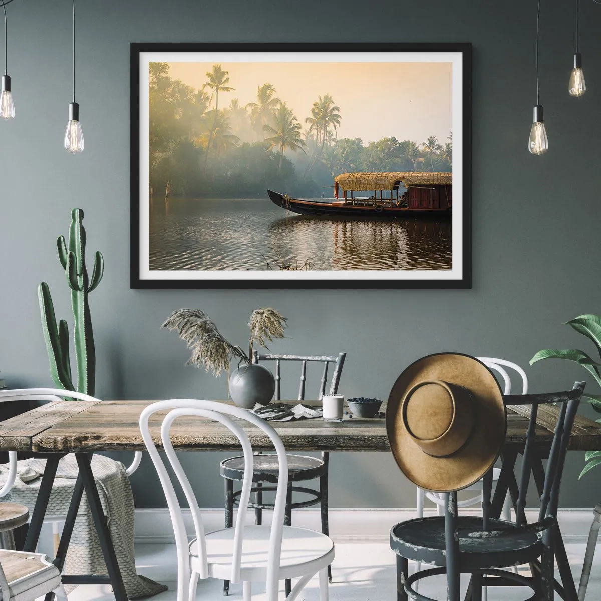 Poster in een zwarte lijst - Huis aan de rivier - 40x30 cm