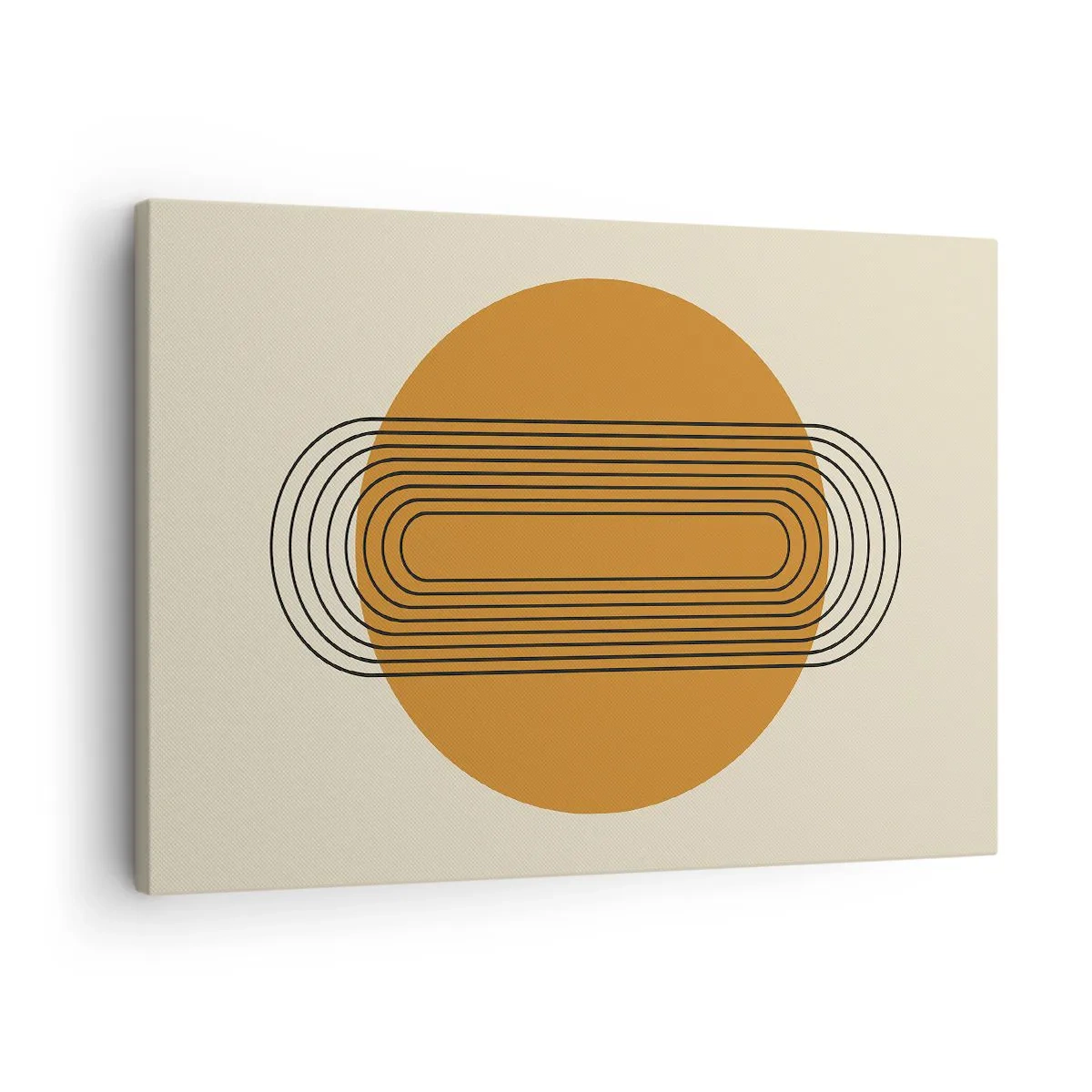 Schilderen op canvas - Geometrisch patroon met oranje cirkels en lijnen - 70x50cm - Perfect plan - Moderne wanddecoratie voor woonkamer en slaapkamer ARTTOR
