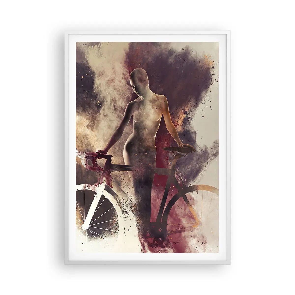 Poster in een witte lijst - Een fietsziel in marmeren vormen - 70x100 cm