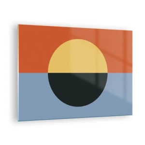 Schilderen op glas - Abstracte compositie met een cirkel in warme en koude tinten - 70x50cm - Een compositie van warmte en koelte - Moderne wanddecoratie voor woonkamer en slaapkamer ARTTOR