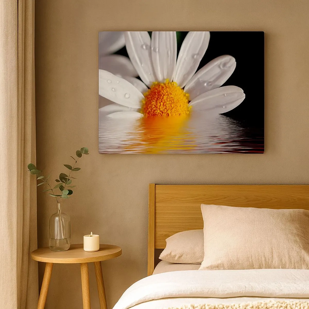 Schilderen op canvas - Een witte madelief met waterdruppels ondergedompeld in een waterreflectie - 70x50cm - De rijzende zon van madeliefjes - Moderne wanddecoratie voor woonkamer en slaapkamer ARTTOR