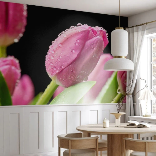 Fotobehang op maat Zelfklevend Deluxe Sticker - Lila droom in dauw - Bloemen, Tulpen, Boeket bloemen