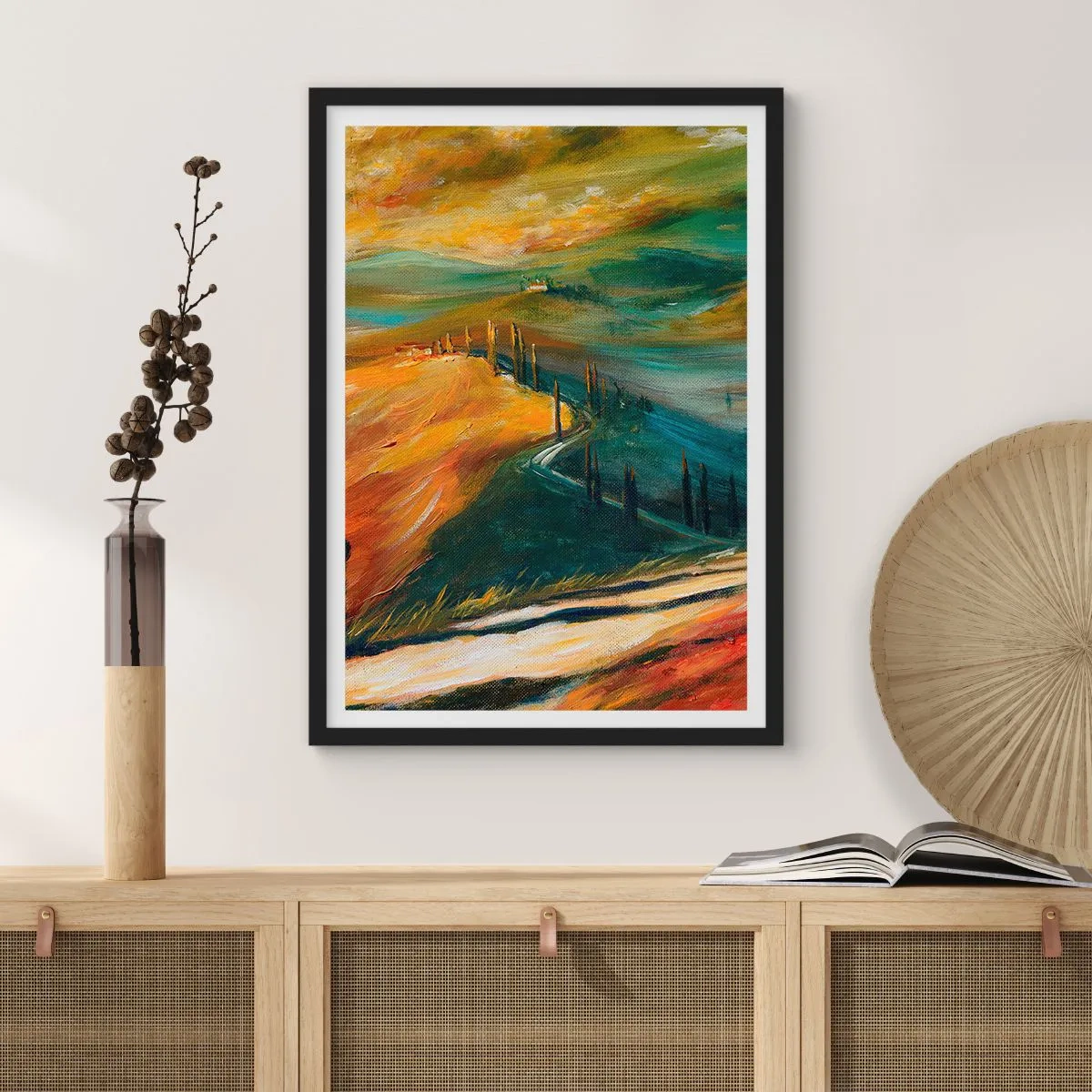 Poster in een zwarte lijst - Toscaans landschap - 61x91 cm
