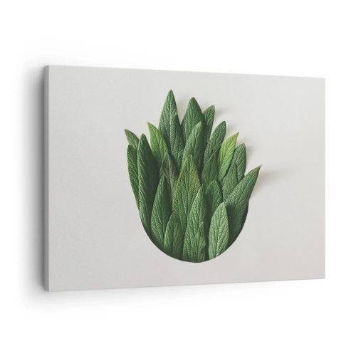 Schilderen op canvas - Een compositie van groene bladeren op een lichte achtergrond - 70x50cm - Ongebreidelde nieuwsgierigheid - Moderne wanddecoratie voor woonkamer en slaapkamer ARTTOR