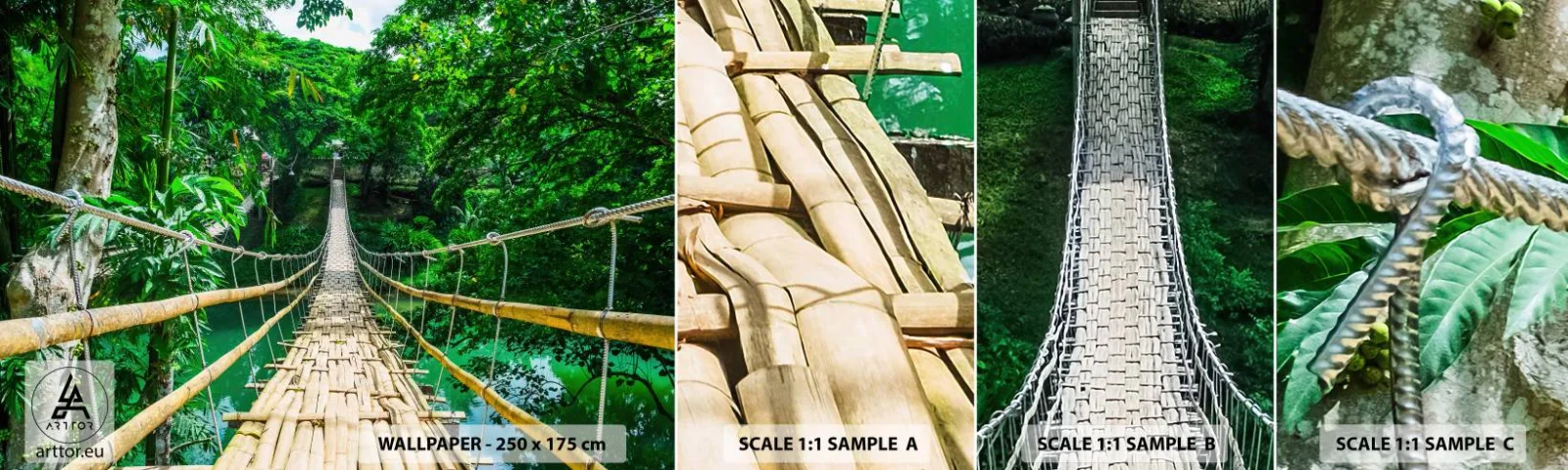 Fotobehang Monster Zelfklevend Deluxe Sticker - Apenbrug over de green - Landschap, Oerwoud, Filippijnen - 100x30 cm