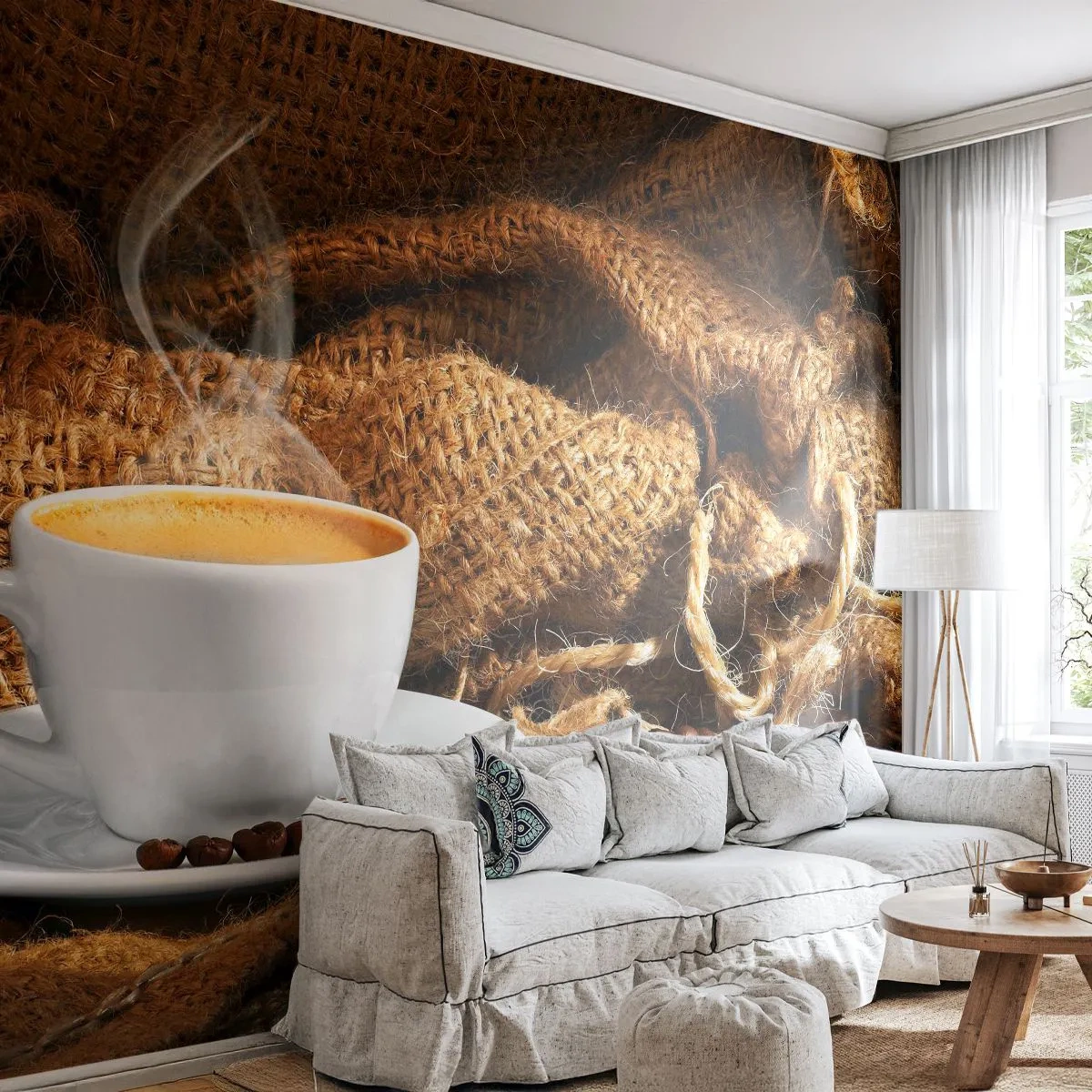 Fotobehang Premium Sand - De geur van mokka en de dikte van de honingvloeistof - Gastronomie, Koffie, kop koffie - 400x280 cm