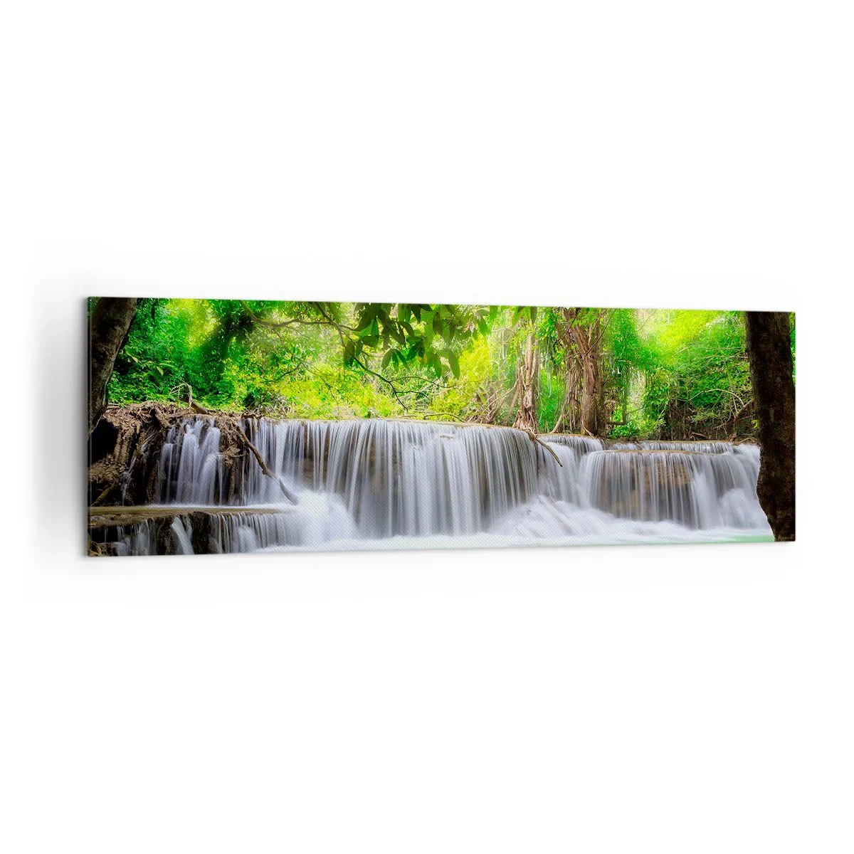 Schilderen op canvas - Een waterval in het groen - 160x50 cm