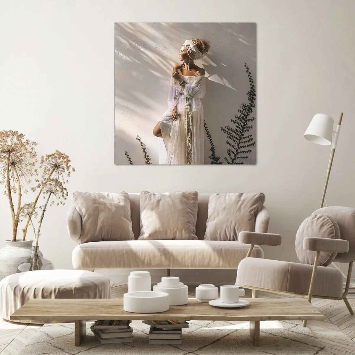 Schilderen op canvas - De zon en het meisje - 70x70 cm