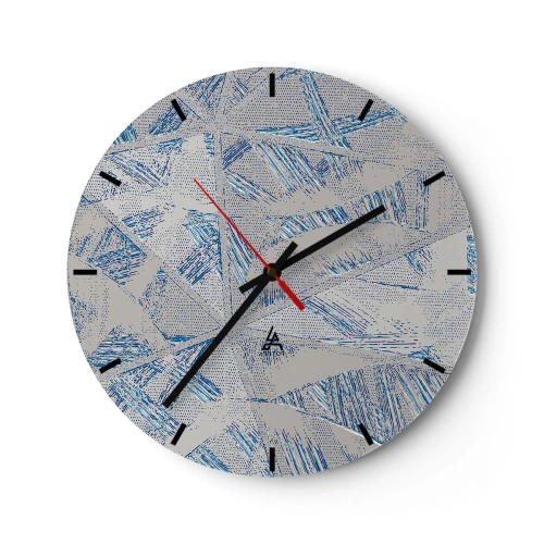 Wandklok - Klok - Geometrisch patroon met blauwe lijnen op een grijze achtergrond - 30x30cm - In een blauwgrijs labyrint - Moderne wanddecoratie voor woonkamer, keuken en slaapkamer ARTTOR