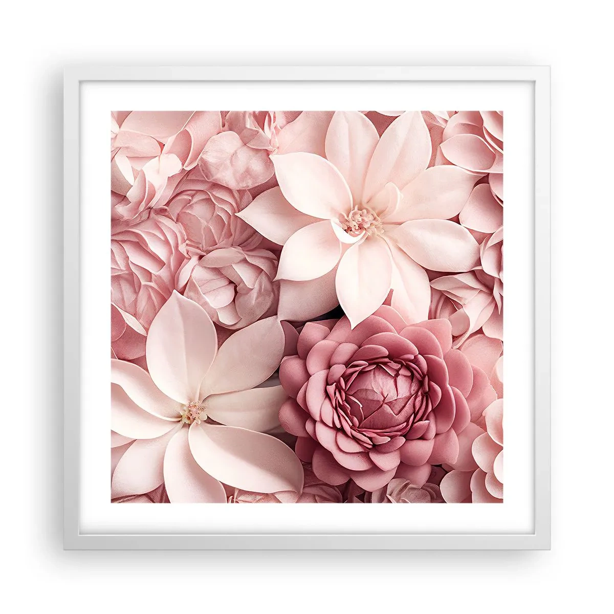 Poster in een witte lijst - In roze bloemblaadjes - 50x50 cm