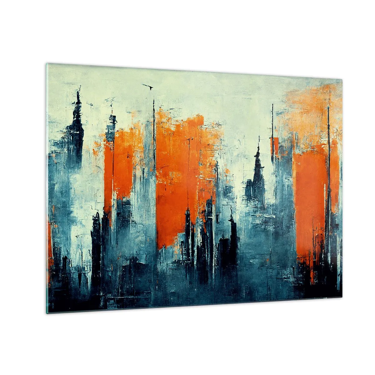 Schilderen op glas - Een modern stadsgezicht in tinten grijs en oranje - 70x50cm - Modern landschap - Moderne wanddecoratie voor woonkamer en slaapkamer ARTTOR