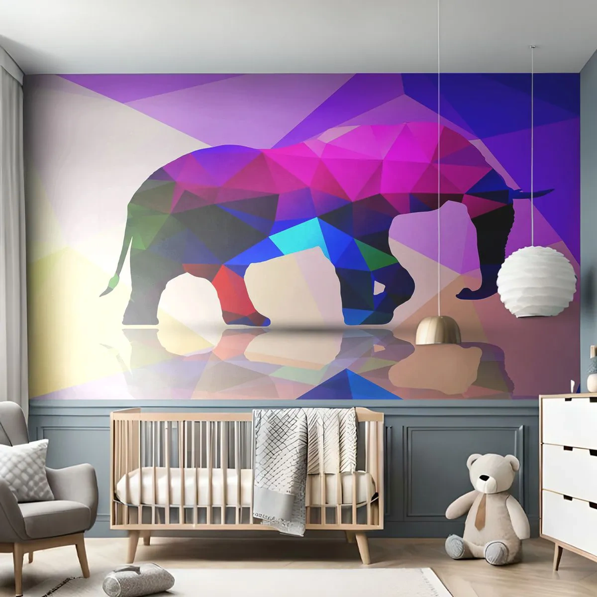 Fotobehang Standard Eco - Kristallen dinosaurus - Dieren, Olifant, Geometrische figuur - 300x210 cm