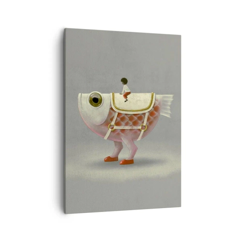 Schilderen op canvas - Ruiter op een surrealistische vis - 50x70 cm
