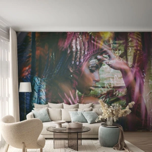 Fotobehang Premium Canvas - Moeder Natuur in de jungle - Vrouw, Afrika, Afrika - 250x175 cm