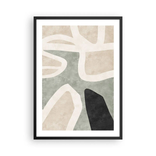Poster in een zwarte lijst - Abstracte kleurenharmonie - 50x70cm - Compositie met een zwart motief - Moderne wanddecoratie voor woonkamer en slaapkamer ARTTOR