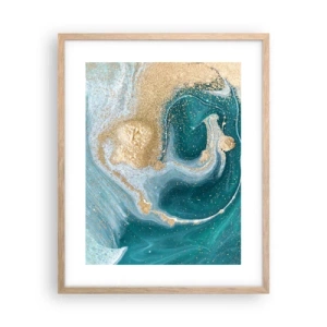 Een poster in een licht eiken lijst - Een werveling van goud en turkoois - 40x50 cm