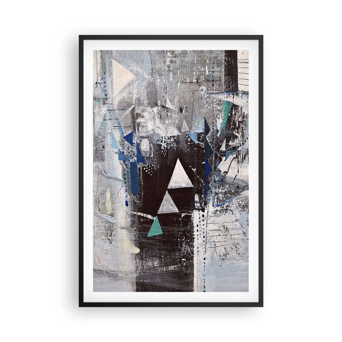 Poster in een zwarte lijst - Overschrijvende volgorde van driehoeken - 61x91 cm