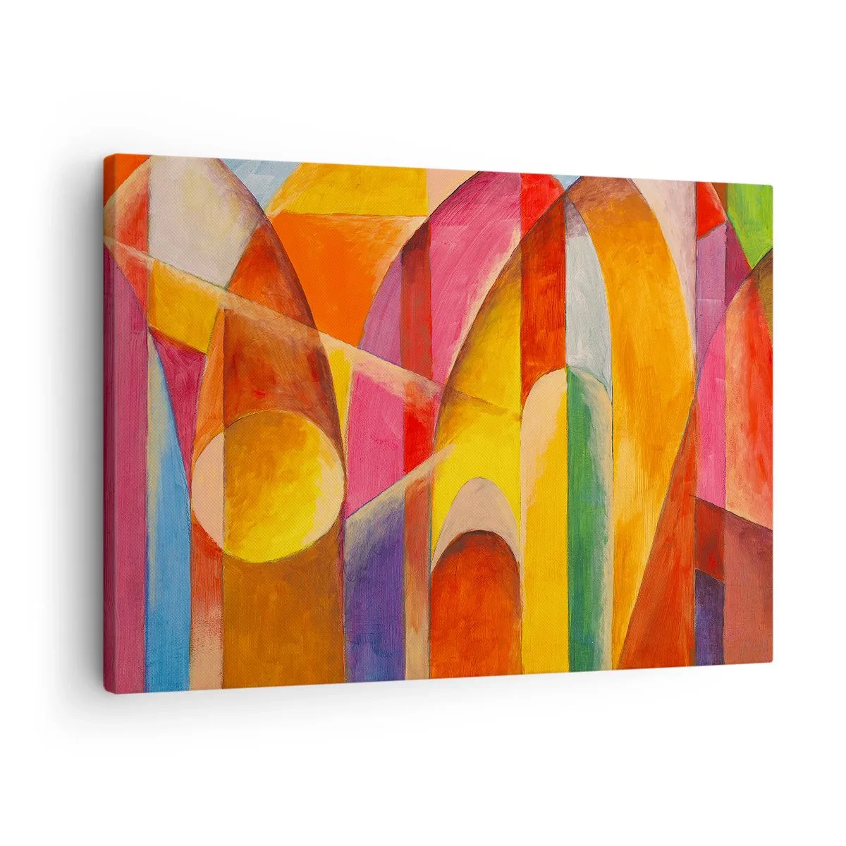 Schilderen op canvas - Een abstracte compositie vol kleurrijke geometrische vormen. - 70x50cm - Kathedraal van de zon - Moderne wanddecoratie voor woonkamer en slaapkamer ARTTOR