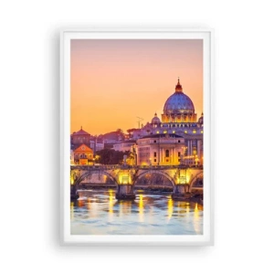 Poster in een witte lijst - Zonsondergang boven de Eeuwige Stad - 70x100 cm