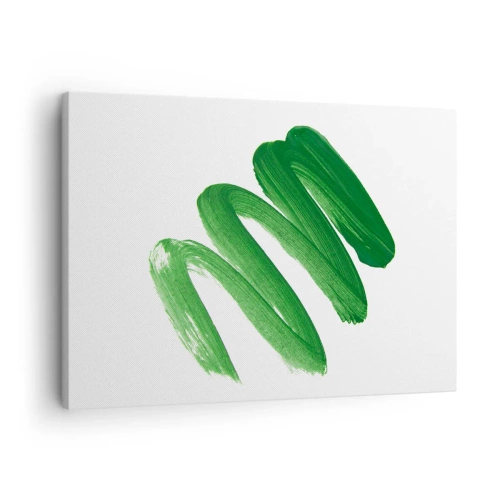 Schilderen op canvas - Groene abstracte penseelstreek op witte achtergrond - 70x50cm - Groene grap - Moderne wanddecoratie voor woonkamer en slaapkamer ARTTOR