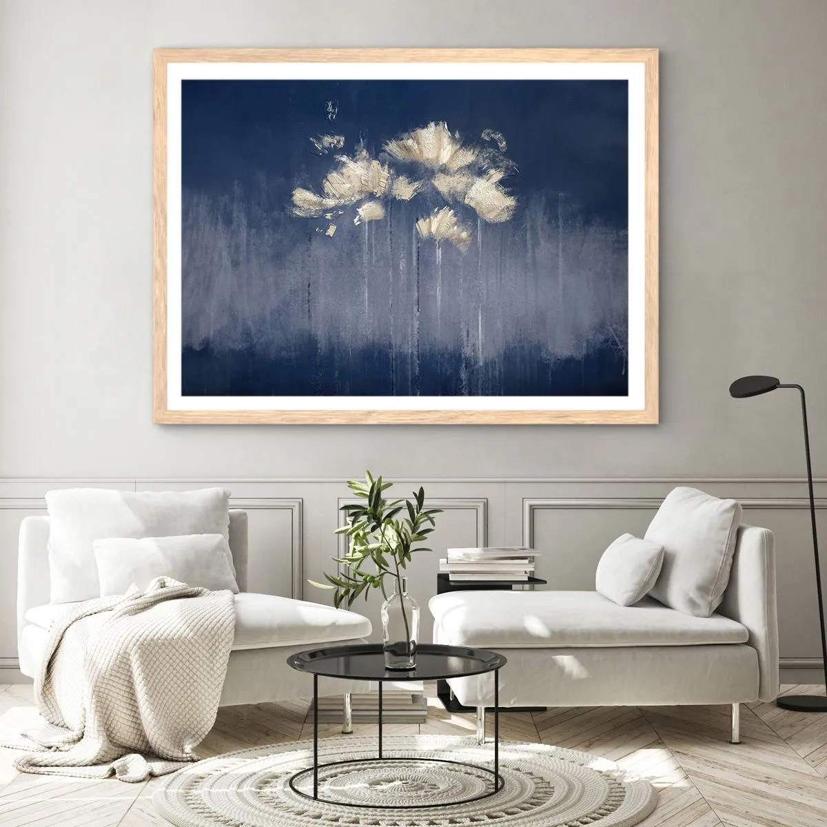Een poster in een licht eiken lijst - Als bloemblaadjes in de wind - 50x40 cm