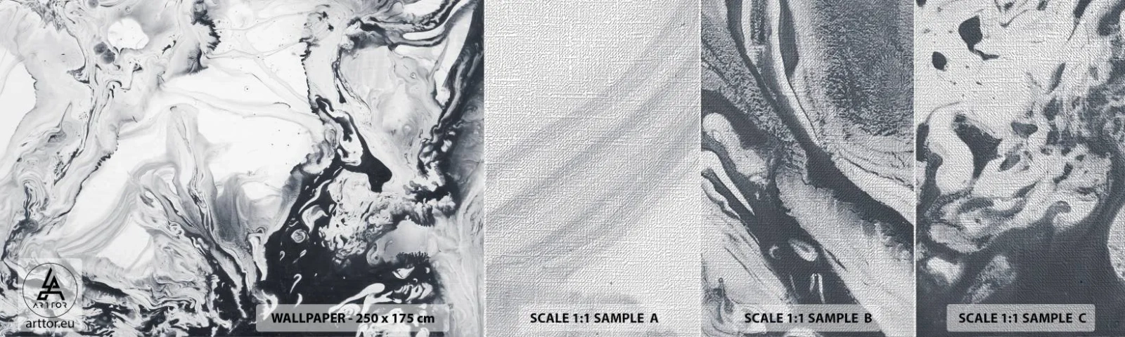 Fotobehang Monster Premium Canvas - Het binnenste van de aarde - Abstractie, Deel, Zwart en wit - 100x30 cm