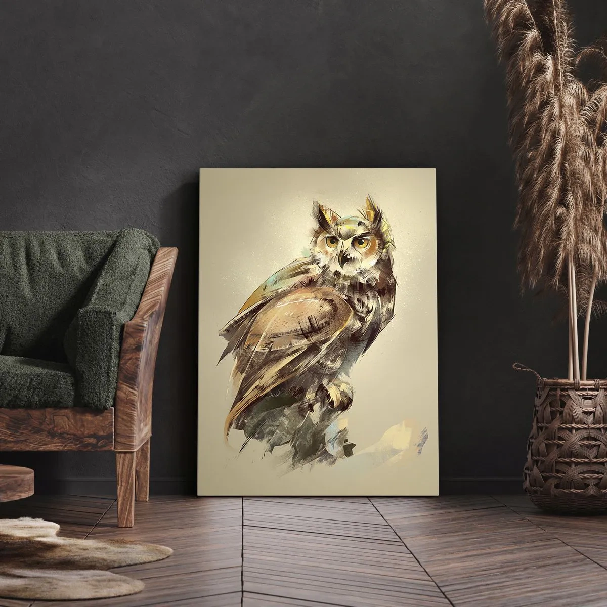 Schilderen op canvas - De slimste uil - zal het eikenbos bevestigen - 45x80 cm