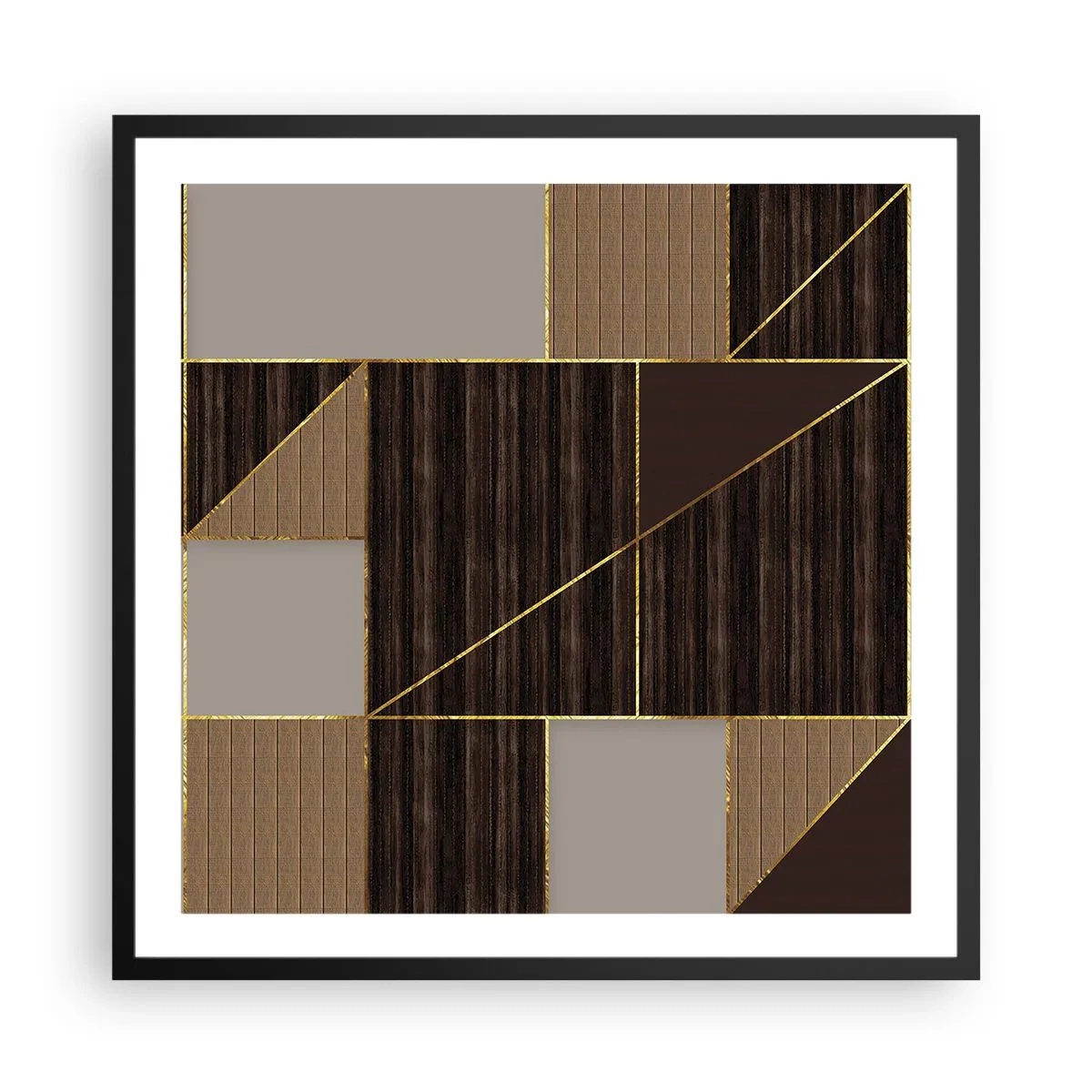 Poster in een zwarte lijst - Een mozaïek van bruin en goud - 60x60 cm