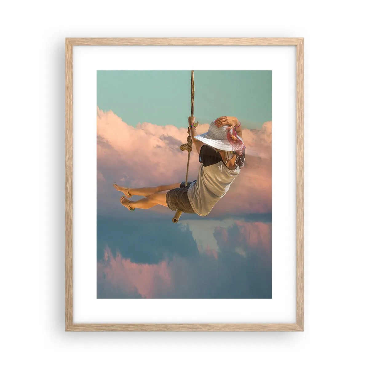 Een poster in een licht eiken lijst - Plezier in de wolken - 40x50 cm