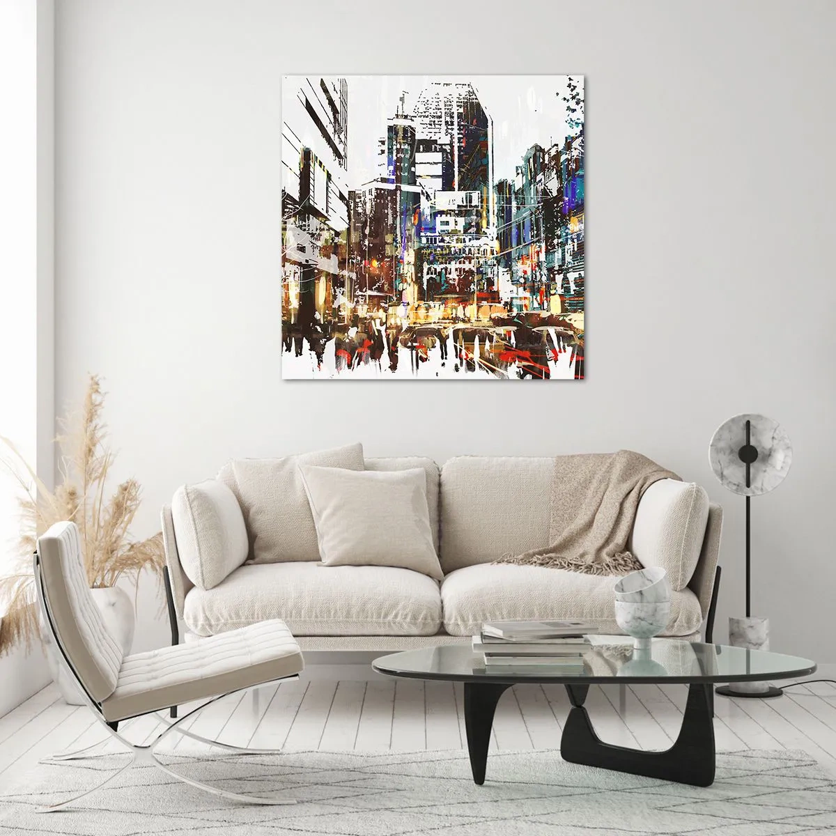 Schilderen op glas - Een glinsterende stad - 50x50 cm