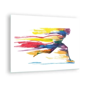 Schilderen op glas - Abstract silhouet van een hardloper in dynamische kleuren - 70x50cm - Rennend over de regenboog - Moderne wanddecoratie voor woonkamer en slaapkamer ARTTOR