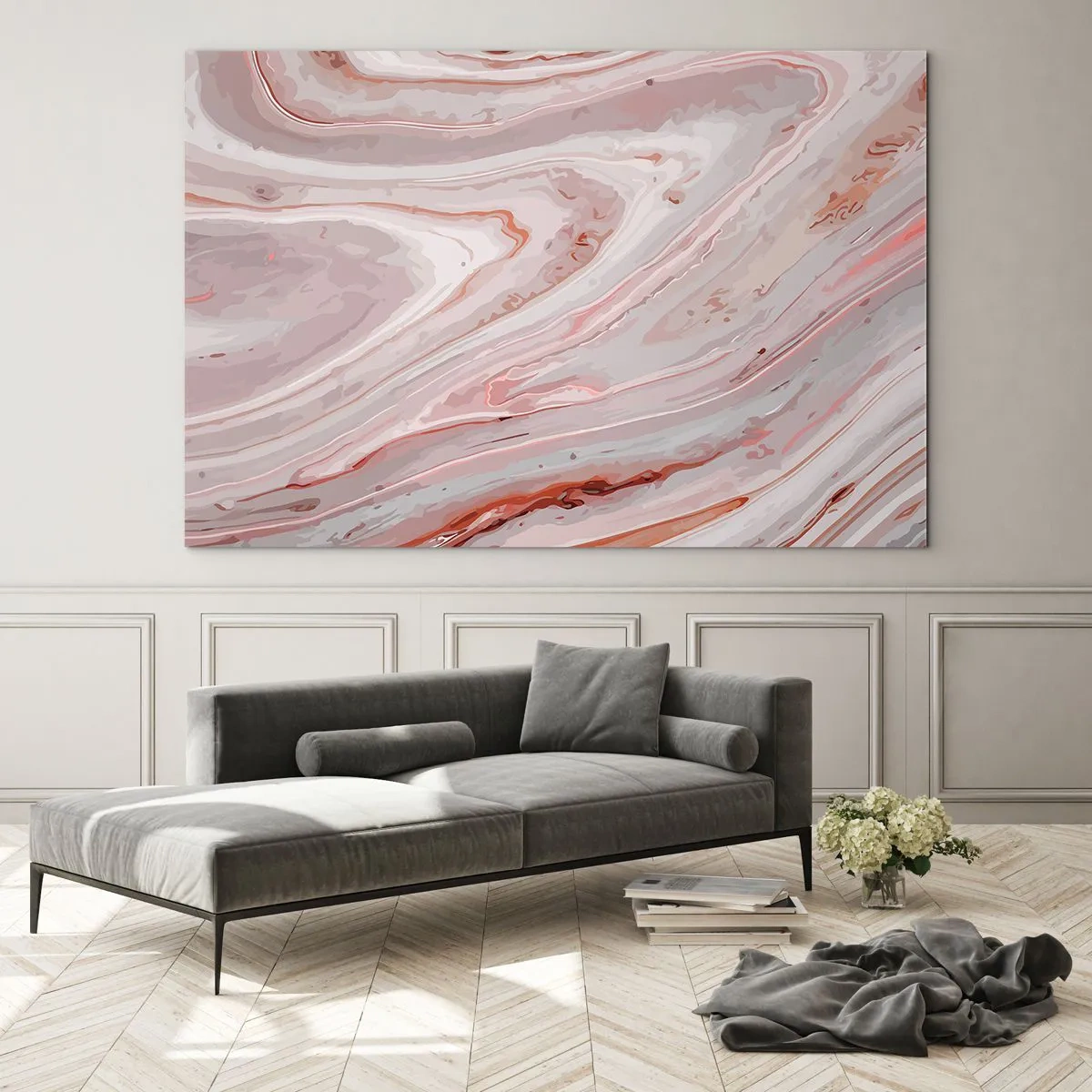 Schilderen op glas - Abstract patroon in tinten roze en bruin - 70x50cm - Roze vloeistof - Moderne wanddecoratie voor woonkamer en slaapkamer ARTTOR
