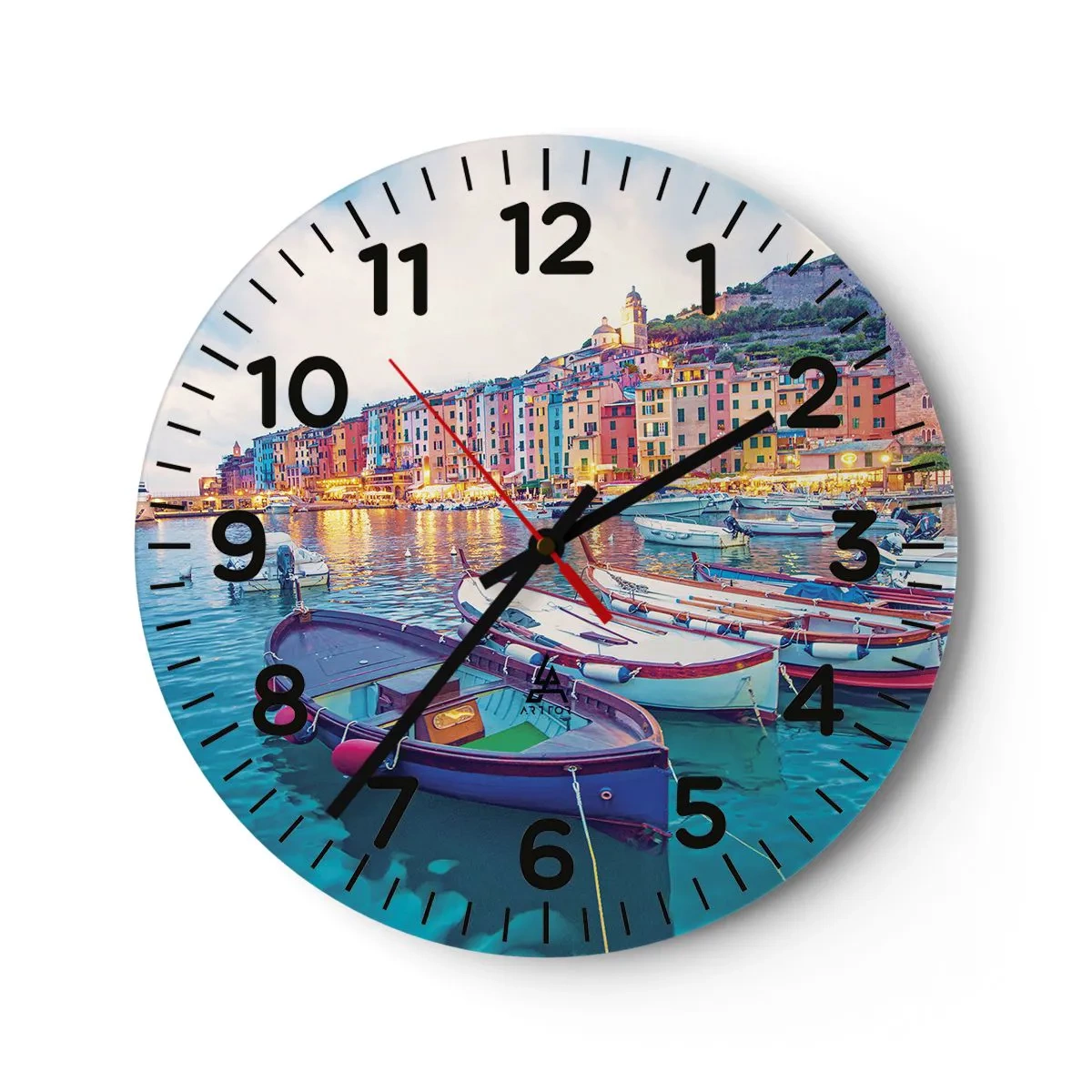 Wandklok - Klok - Kleurrijke avond in de haven - 30x30 cm