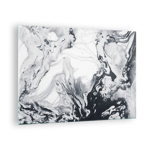 Schilderen op glas - Monochromatische abstracte golven in tinten zwart en wit - 70x50cm - Het binnenste van de aarde - Moderne wanddecoratie voor woonkamer en slaapkamer ARTTOR