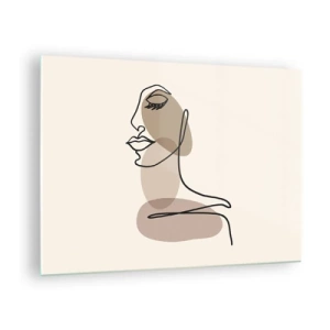 Schilderen op glas - Een minimalistisch vrouwenportret met een doorlopende lijn. - 70x50cm - Een bepaalde lijn van schoonheid - Moderne wanddecoratie voor woonkamer en slaapkamer ARTTOR