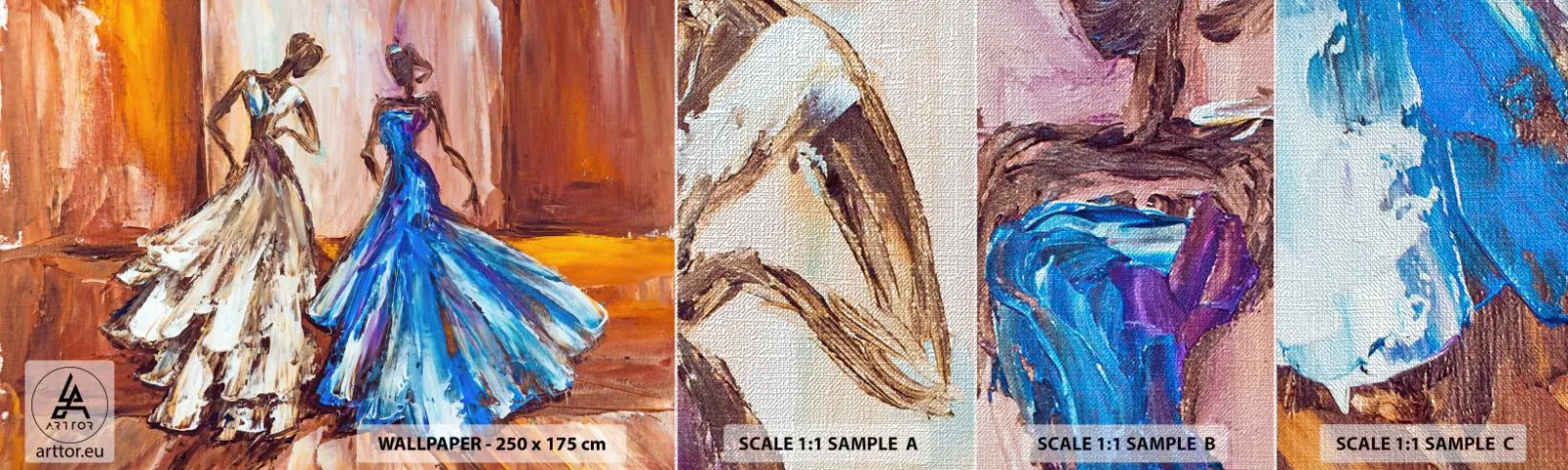 Fotobehang Monster Premium Canvas - Een dankbaar duo - Vrouw, Trouwjurk, Mode - 100x30 cm