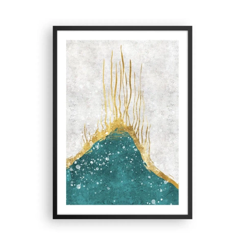 Poster in een zwarte lijst - Abstracte goud- en blauwcompositie - 50x70cm - Gouden vloed - Moderne wanddecoratie voor woonkamer en slaapkamer ARTTOR