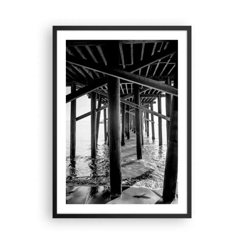 Poster in een zwarte lijst - Strandschuilplaats - 50x70cm - Strand schuilplaats - Moderne wanddecoratie voor woonkamer en slaapkamer ARTTOR