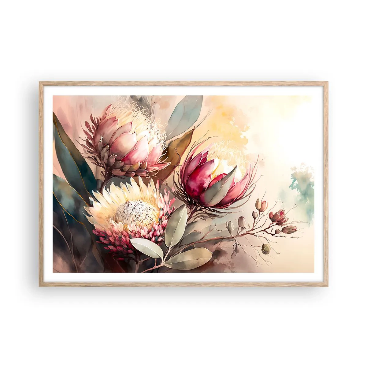 Een poster in een licht eiken lijst - In profiel en en face - 100x70 cm