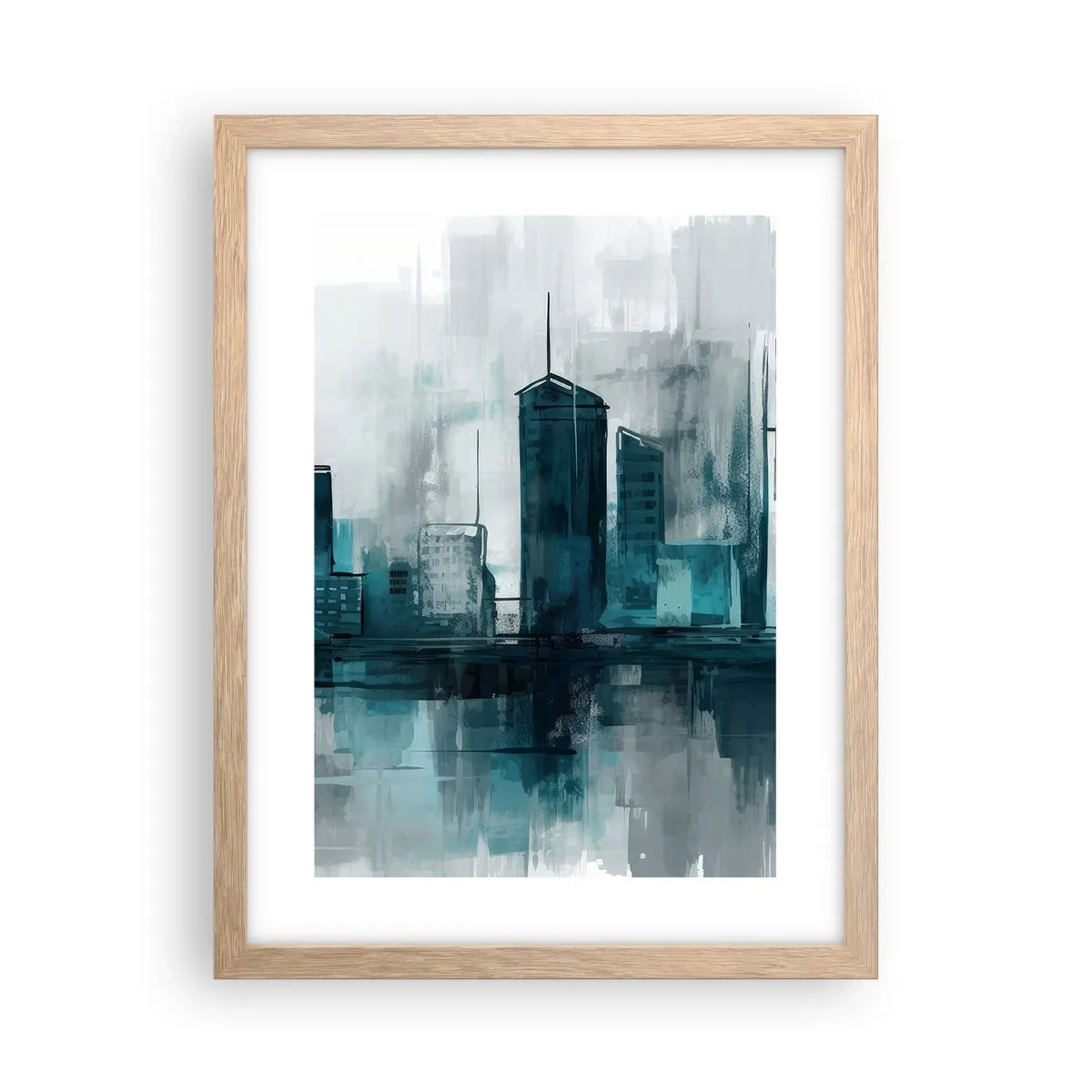 Een poster in een licht eiken lijst - Een stad in de kleur van regen - 30x40 cm