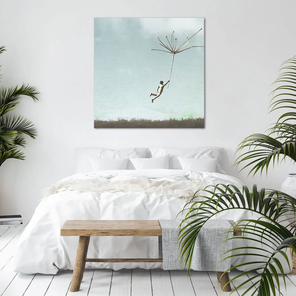 Schilderen op canvas - Vliegers, paardebloemen, wind - 60x60 cm