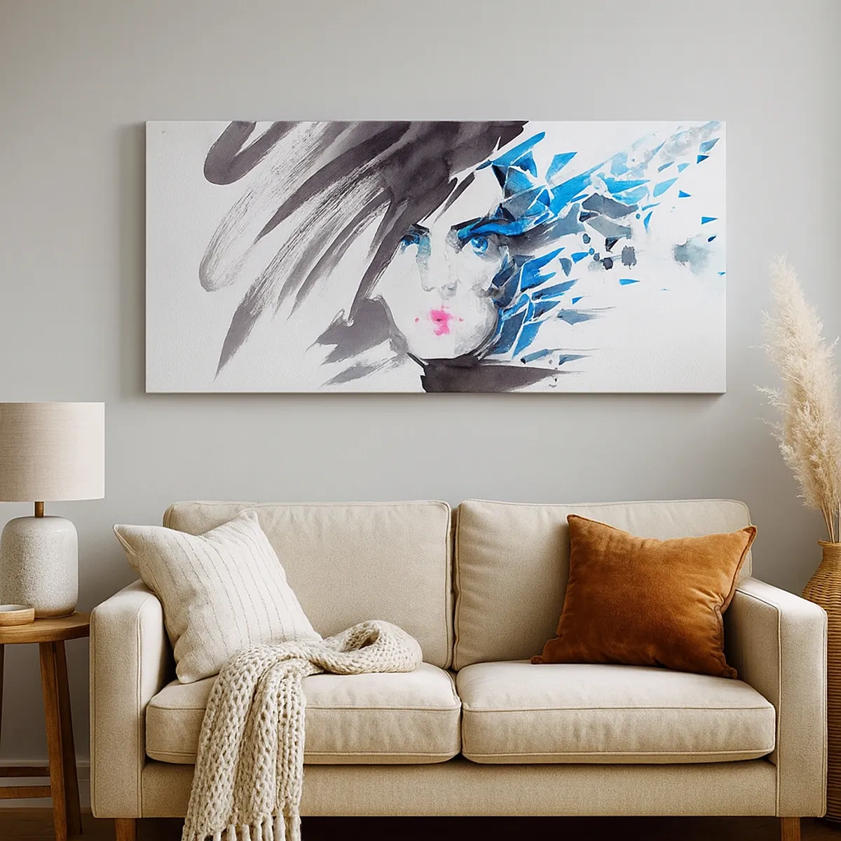 Schilderen op canvas - Sensueel portret in grijs en blauw - 30x30 cm