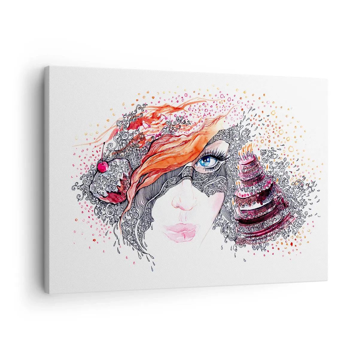 Schilderen op canvas - Artistiek portret van een vrouw met details en een rood accent - 70x50cm - Elke dag is er een feestdag met haar - Moderne wanddecoratie voor woonkamer en slaapkamer ARTTOR