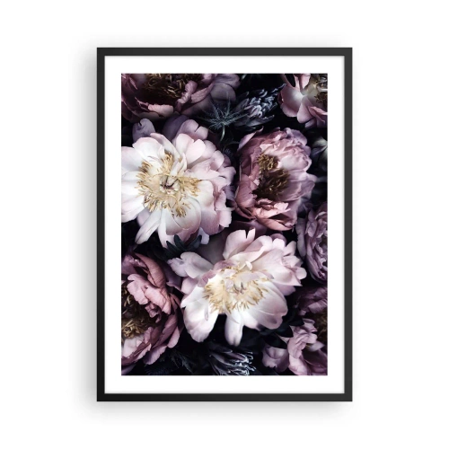 Poster in een zwarte lijst - Delicate pioenrozen in gedempte kleuren - 50x70cm - Boeket ouderwets - Moderne wanddecoratie voor woonkamer en slaapkamer ARTTOR