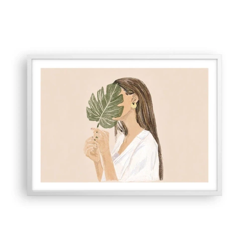 Poster in een witte lijst - Mysterieus portret met een waaier - 70x50 cm