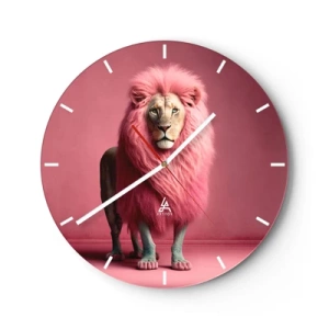 Wandklok - Klok - Een leeuw met intens roze manen op een achtergrond van dezelfde kleur - 30x30cm - En je bent niet meer bang - Moderne wanddecoratie voor woonkamer, keuken en slaapkamer ARTTOR