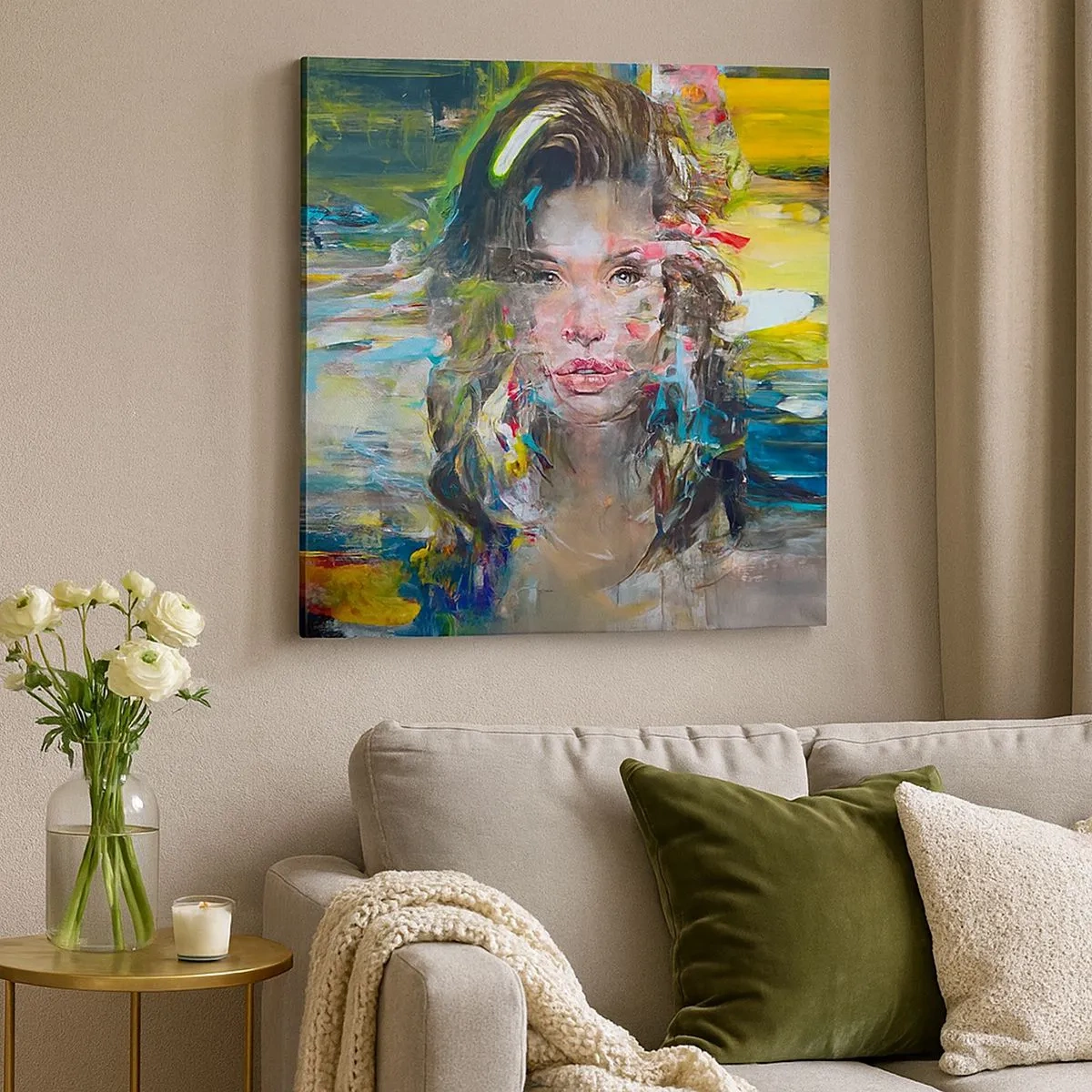 Schilderen op canvas - Achter de lucht een gordijn - 30x30 cm